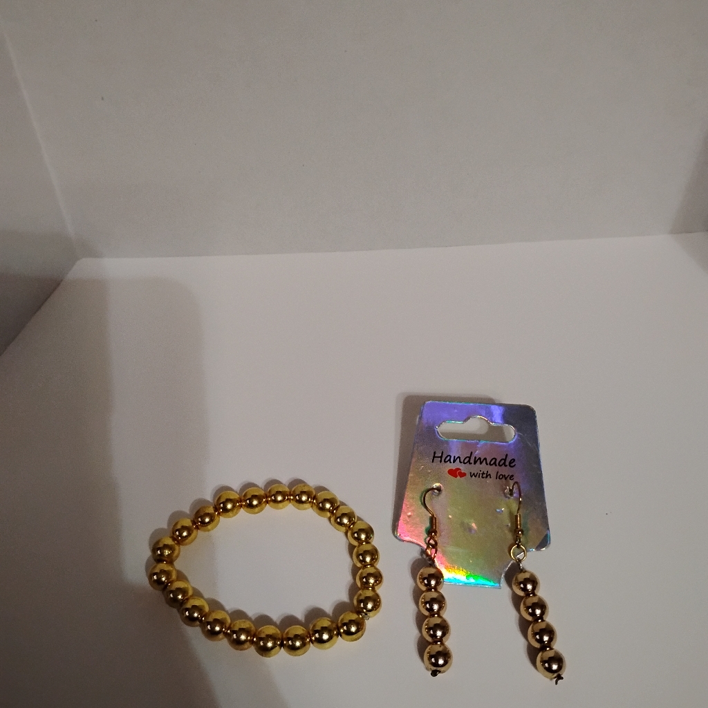 Set Of Two Cute, Pretty, Colorful Hematite Beaded Bracelet And Earring Set